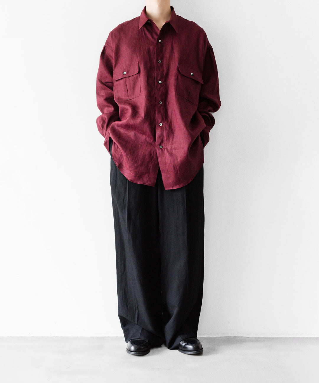 INTÉRIM インテリムのHIGH COUNT LINEN CLOTH HYPER BIG GATHER SHIRTのBURGUNDY 公式通販サイトsession福岡セレクトショップ