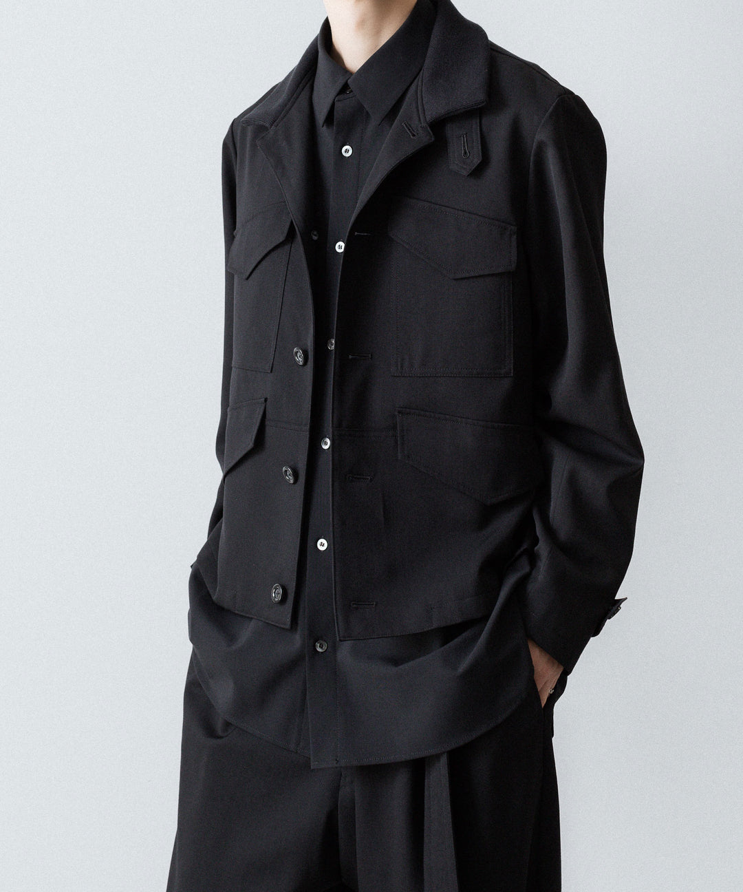 【UJOH】RIB COLLAR 4 POCKETS BLOUSON - BLACK