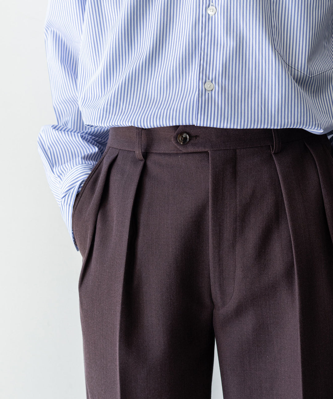 INTÉRIM インテリム 23AW LIMITED FADE BROWN 2-TUCK STRAIGHT SLACKS - WINE BROWN sessionセッション福岡セレクトショップ 公式通販サイト