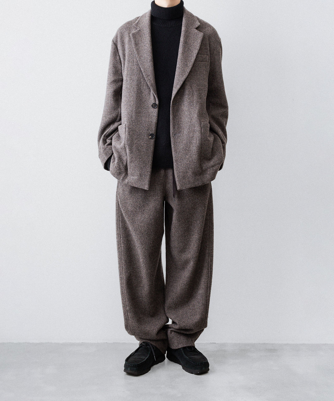 【ssstein】WOOL/CASHMERE FLEECE SINGLE BREASTED JACKET - GREY BROWN