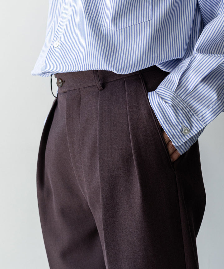INTÉRIM インテリム 23AW LIMITED FADE BROWN 2-TUCK STRAIGHT SLACKS - WINE BROWN sessionセッション福岡セレクトショップ 公式通販サイト