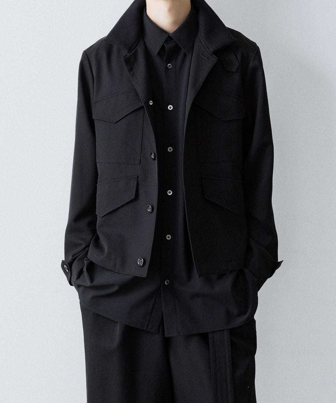 【UJOH】RIB COLLAR 4 POCKETS BLOUSON - BLACK