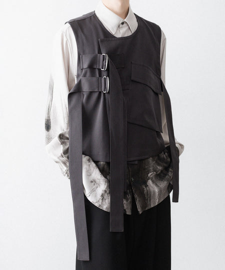 【UJOH】BIG POCKET W BELTED VEST - STEEL GRAY
