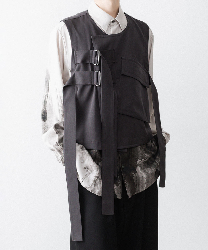 トップス UJOH Big Pocket W Belted Vest BLK3 2020 UJOH】BIG POCKET W BELTED VEST - STEEL GRAY | 公式通販サイト