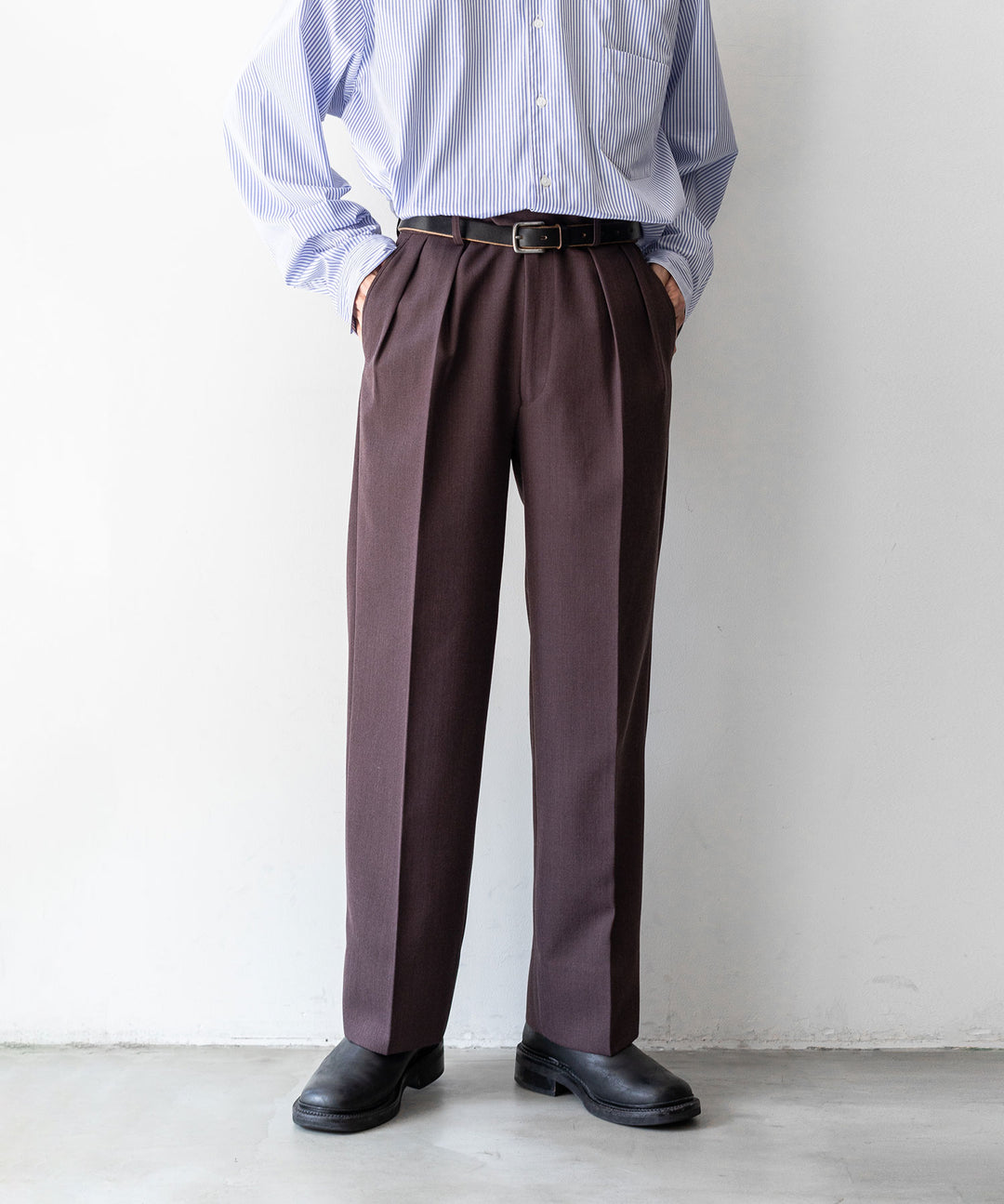 INTÉRIM インテリム 23AW LIMITED FADE BROWN 2-TUCK STRAIGHT SLACKS - WINE BROWN sessionセッション福岡セレクトショップ 公式通販サイト