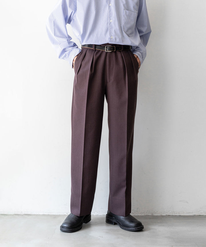 INTÉRIM インテリム 23AW LIMITED FADE BROWN 2-TUCK STRAIGHT SLACKS - WINE BROWN sessionセッション福岡セレクトショップ 公式通販サイト