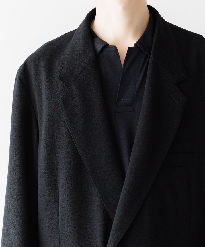 INTÉRIM - インテリムのWOOL CREPE SABLE VOILE DEADSTOCK FABRIC PIPING DOUBLE JACKETのBLACK公式通販サイトsession福岡セレクトショップ