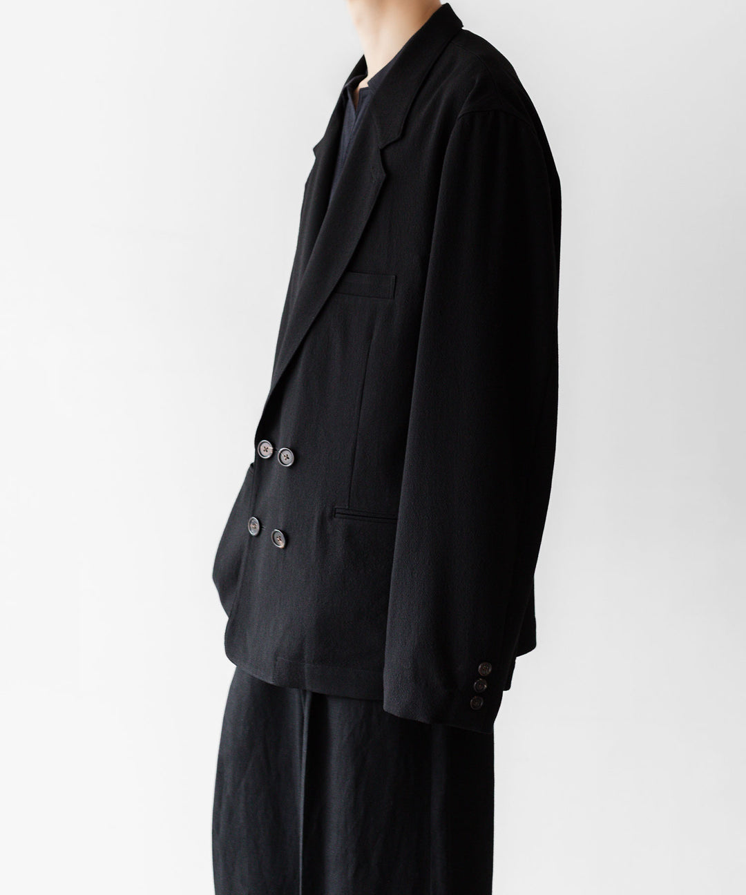 INTÉRIM - インテリムのWOOL CREPE SABLE VOILE DEADSTOCK FABRIC PIPING DOUBLE JACKETのBLACK公式通販サイトsession福岡セレクトショップ