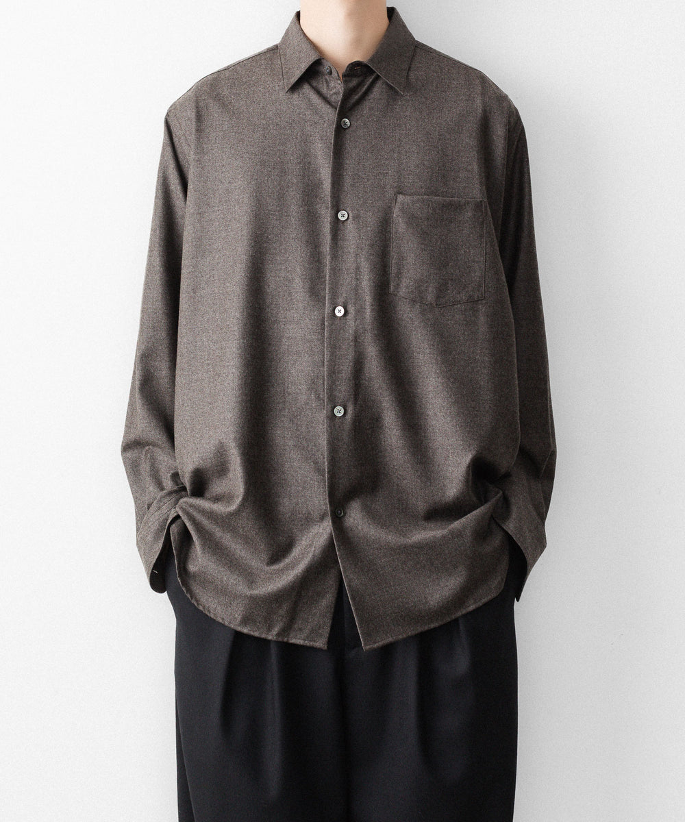 ssstein(シュタイン)のEXTRA FINE WOOL OVERSIZED REGULAR COLLAR SHIRT - CHARCOAL BROWNの公式通販サイトsession福岡セレクトショップ