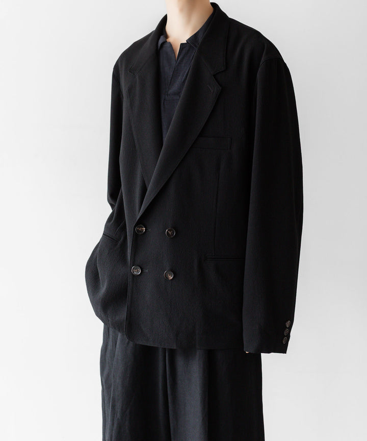 INTÉRIM - インテリムのWOOL CREPE SABLE VOILE DEADSTOCK FABRIC PIPING DOUBLE JACKETのBLACK公式通販サイトsession福岡セレクトショップ