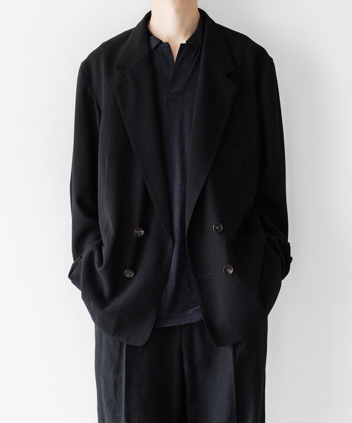 INTÉRIM - インテリムのWOOL CREPE SABLE VOILE DEADSTOCK FABRIC PIPING DOUBLE JACKETのBLACK公式通販サイトsession福岡セレクトショップ