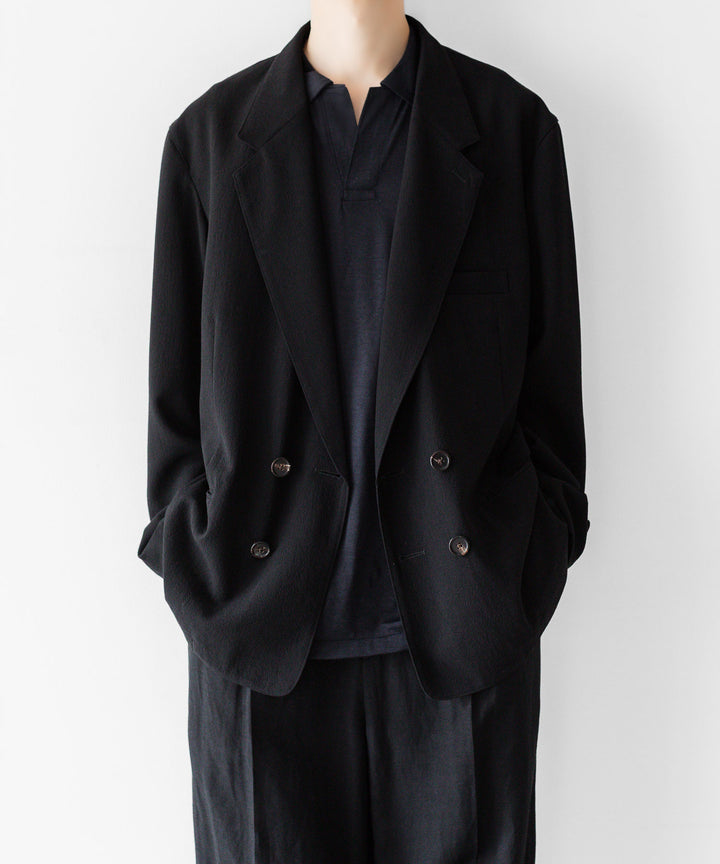 INTÉRIM - インテリムのWOOL CREPE SABLE VOILE DEADSTOCK FABRIC PIPING DOUBLE JACKETのBLACK公式通販サイトsession福岡セレクトショップ