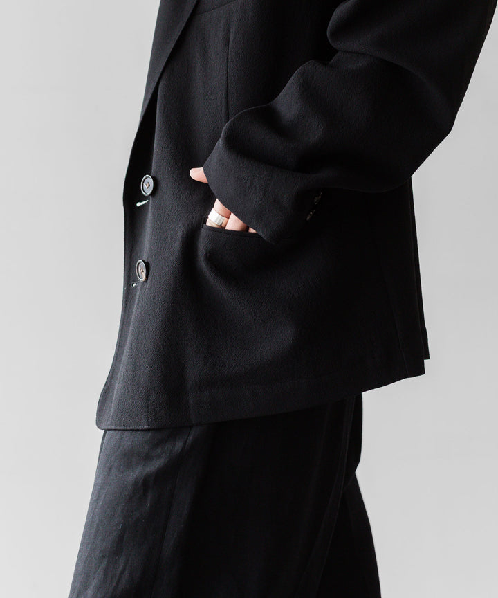 INTÉRIM - インテリムのWOOL CREPE SABLE VOILE DEADSTOCK FABRIC PIPING DOUBLE JACKETのBLACK公式通販サイトsession福岡セレクトショップ