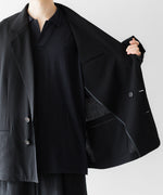 画像をギャラリービューアに読み込む, 【INTÉRIM】WOOL CREPE SABLE VOILE DEADSTOCK FABRIC PIPING DOUBLE JACKET - BLACK
