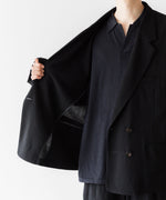 画像をギャラリービューアに読み込む, 【INTÉRIM】WOOL CREPE SABLE VOILE DEADSTOCK FABRIC PIPING DOUBLE JACKET - BLACK
