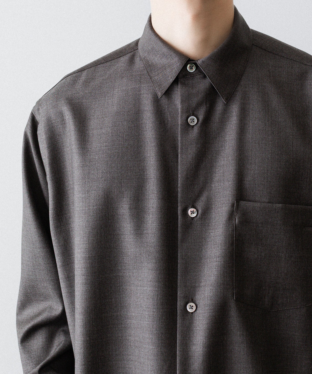 ssstein(シュタイン)のEXTRA FINE WOOL OVERSIZED REGULAR COLLAR SHIRT - BROWN GREYの公式通販サイトsession福岡セレクトショップ