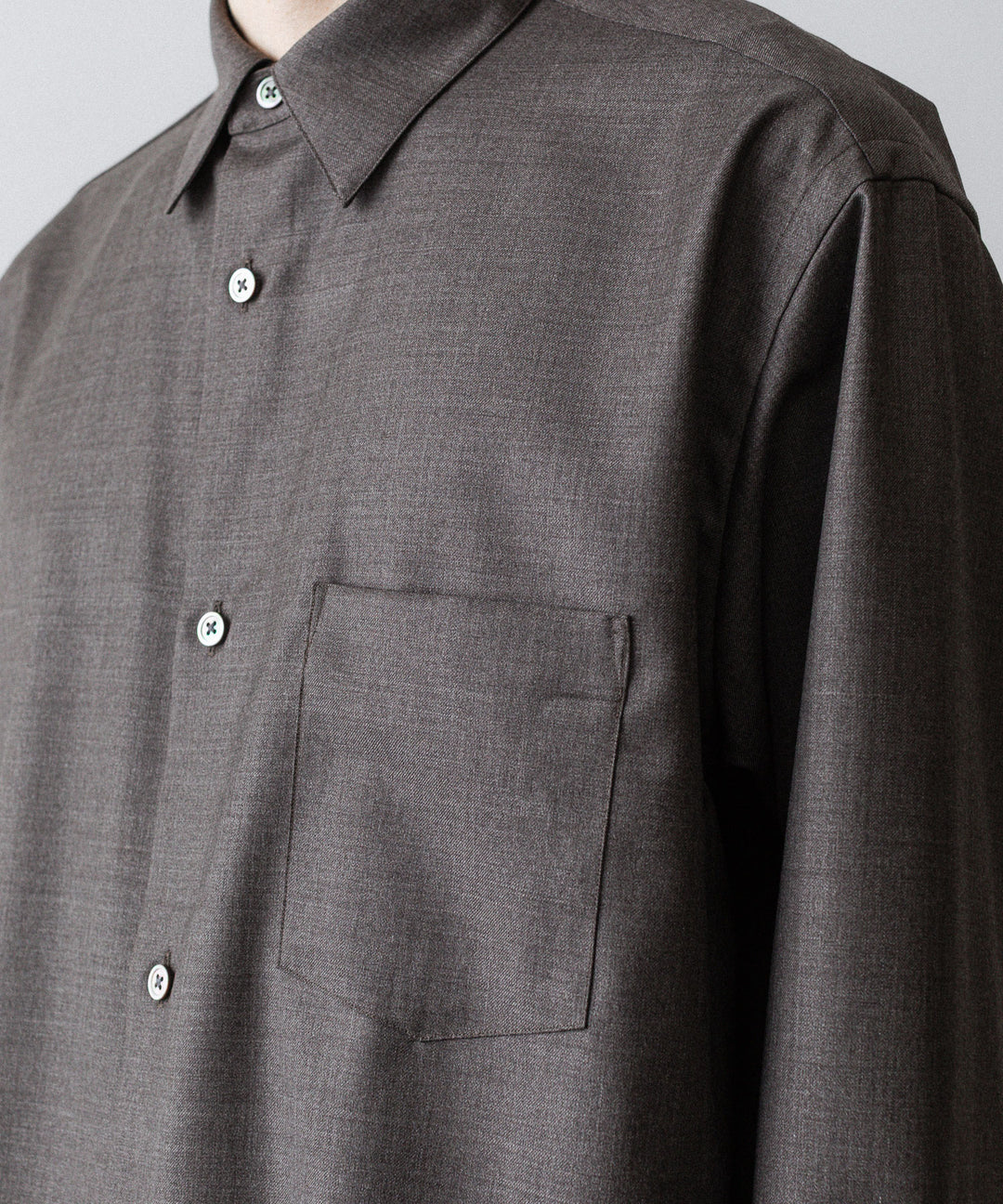 ssstein(シュタイン)のEXTRA FINE WOOL OVERSIZED REGULAR COLLAR SHIRT - BROWN GREYの公式通販サイトsession福岡セレクトショップ