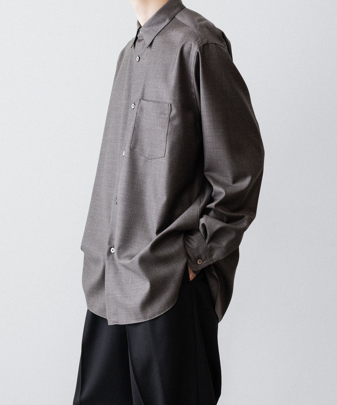 ssstein(シュタイン)のEXTRA FINE WOOL OVERSIZED REGULAR COLLAR SHIRT - BROWN GREYの公式通販サイトsession福岡セレクトショップ