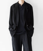 画像をギャラリービューアに読み込む, 【INTÉRIM】WOOL CREPE SABLE VOILE DEADSTOCK FABRIC PIPING DOUBLE JACKET - BLACK
