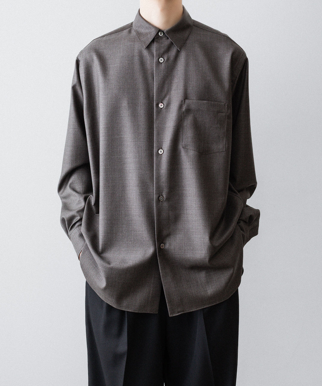 ssstein(シュタイン)のEXTRA FINE WOOL OVERSIZED REGULAR COLLAR SHIRT - BROWN GREYの公式通販サイトsession福岡セレクトショップ