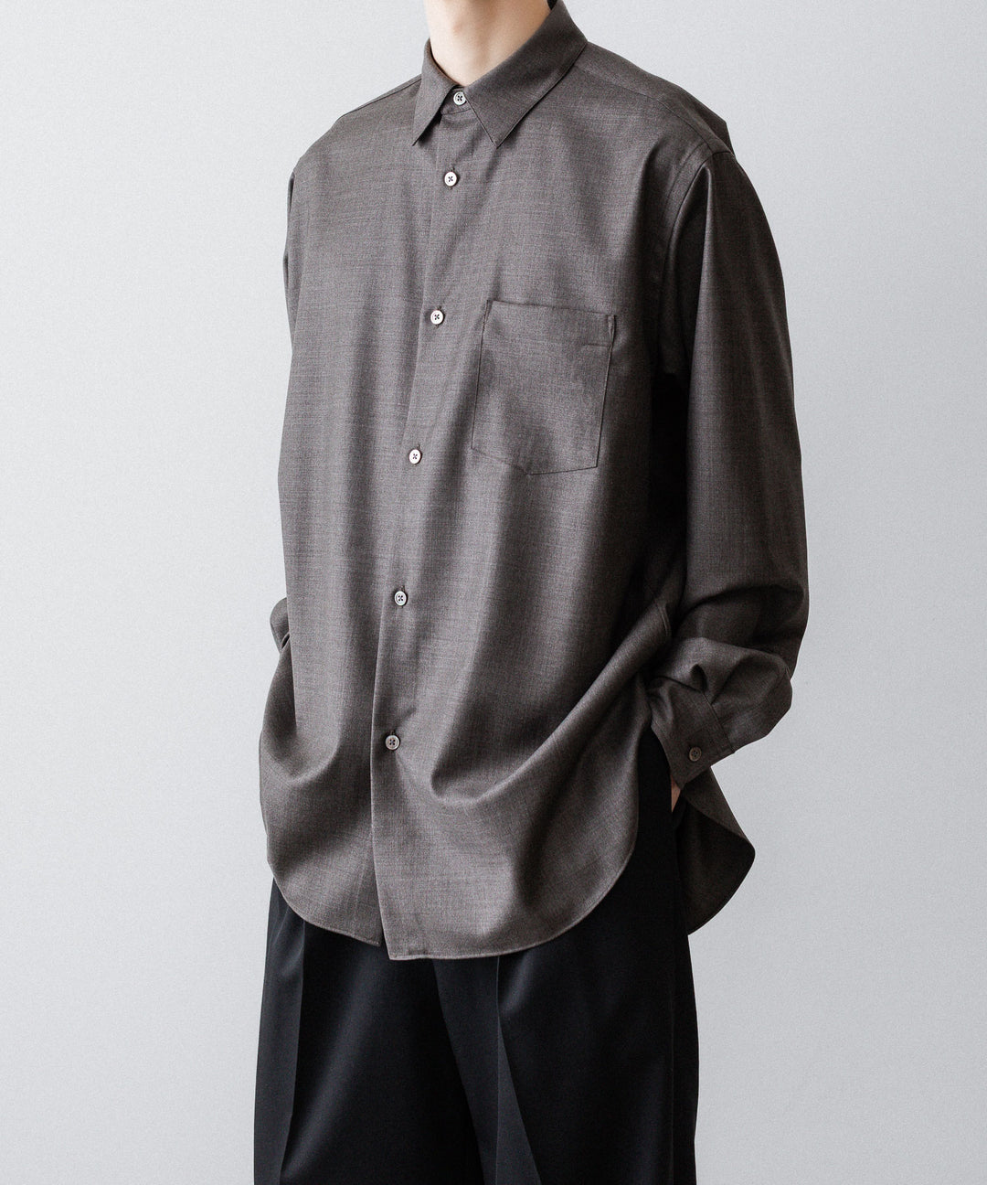 ssstein(シュタイン)のEXTRA FINE WOOL OVERSIZED REGULAR COLLAR SHIRT - BROWN GREYの公式通販サイトsession福岡セレクトショップ