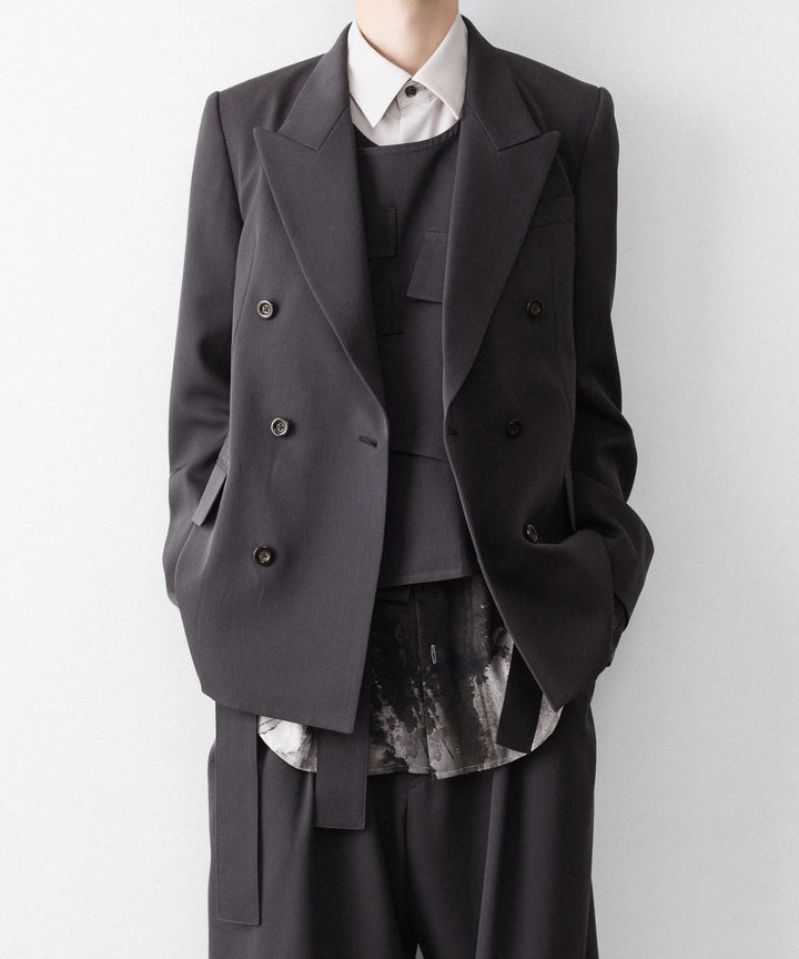 【UJOH】BIG POCKET W BELTED VEST - STEEL GRAY