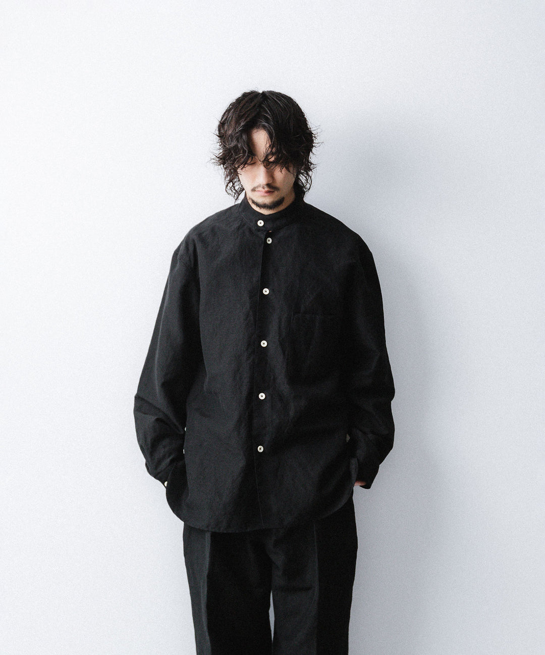 phebus- フィーバスのWOOL LINEN SHIRTのBLACK公式通販サイトsession福岡セレクトショップ
