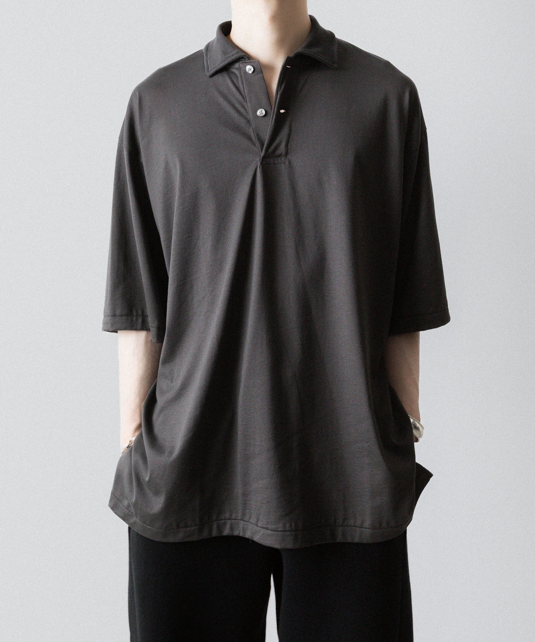 INTÉRIM インテリム HYPER BIG HIGH GAUGE SUVIN JERSEY POLO SHIRTのSMOKE BLACK 公式通販サイトsession福岡セレクトショップ