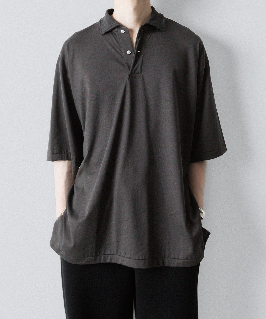INTÉRIM インテリム HYPER BIG HIGH GAUGE SUVIN JERSEY POLO SHIRTのSMOKE BLACK 公式通販サイトsession福岡セレクトショップ