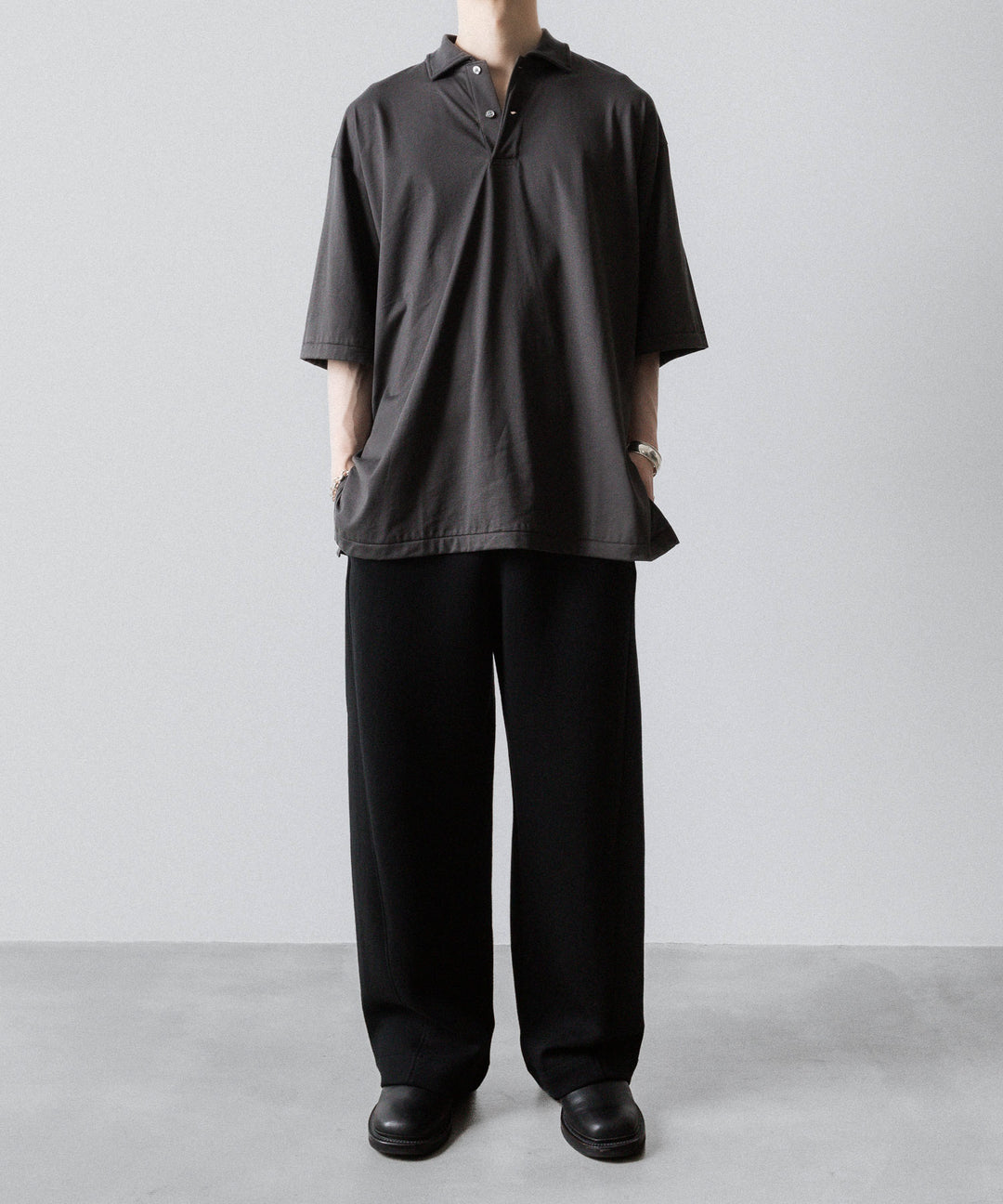 INTÉRIM インテリム HYPER BIG HIGH GAUGE SUVIN JERSEY POLO SHIRTのSMOKE BLACK 公式通販サイトsession福岡セレクトショップ