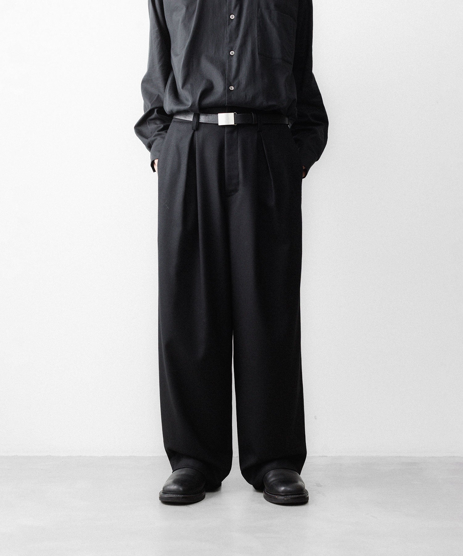 ssstein wool easy slacks Sサイズ　シュタイン ssstein / シュタイン】WOOL FLANNEL EASY WIDE TROUSERS - BLACK