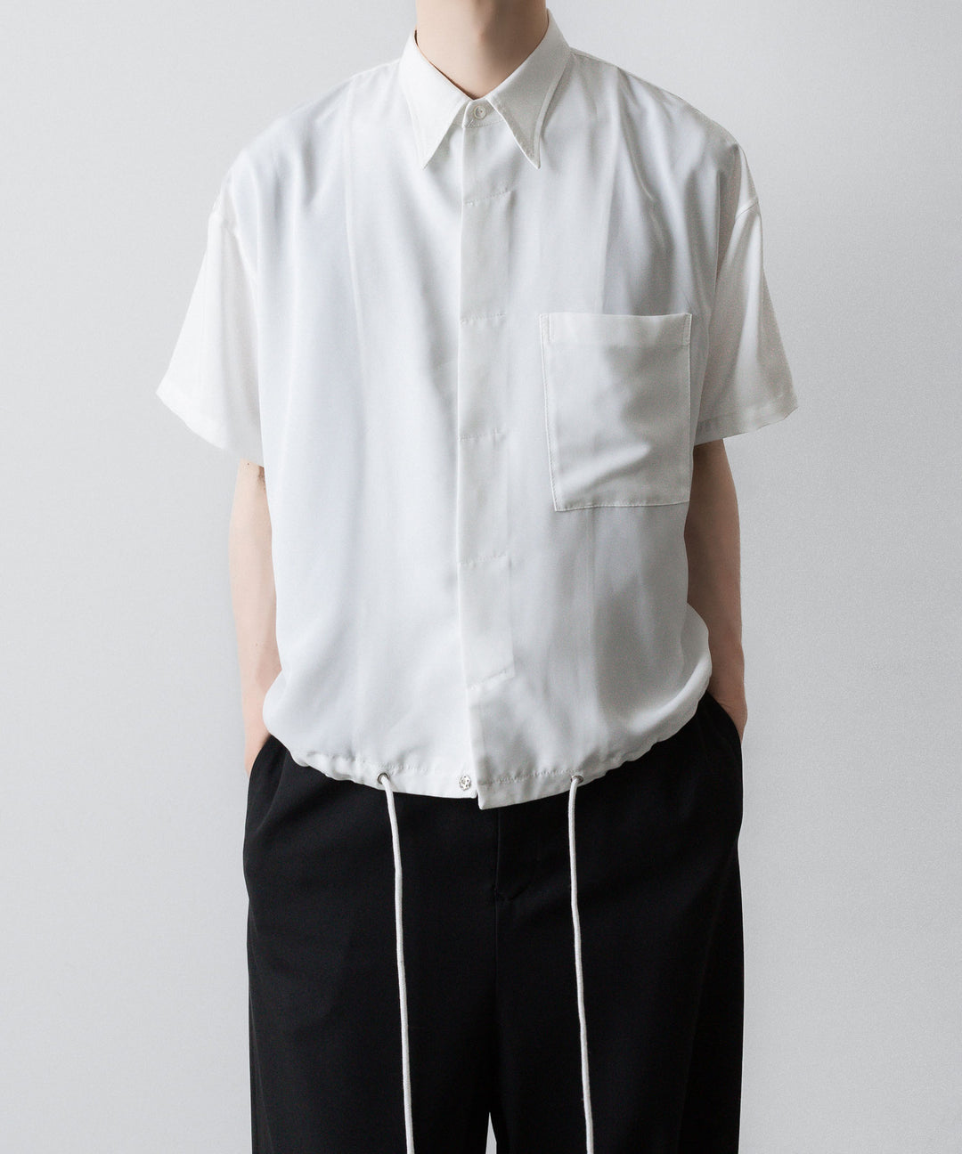【ato】OVERSIZED DRAW CORD SHIRT - WHITE