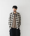 【CODA】BEIGE GREY CHECKED WASHED THRASHED STRUCTURED SHIRT - BEIGE GREY CHECK