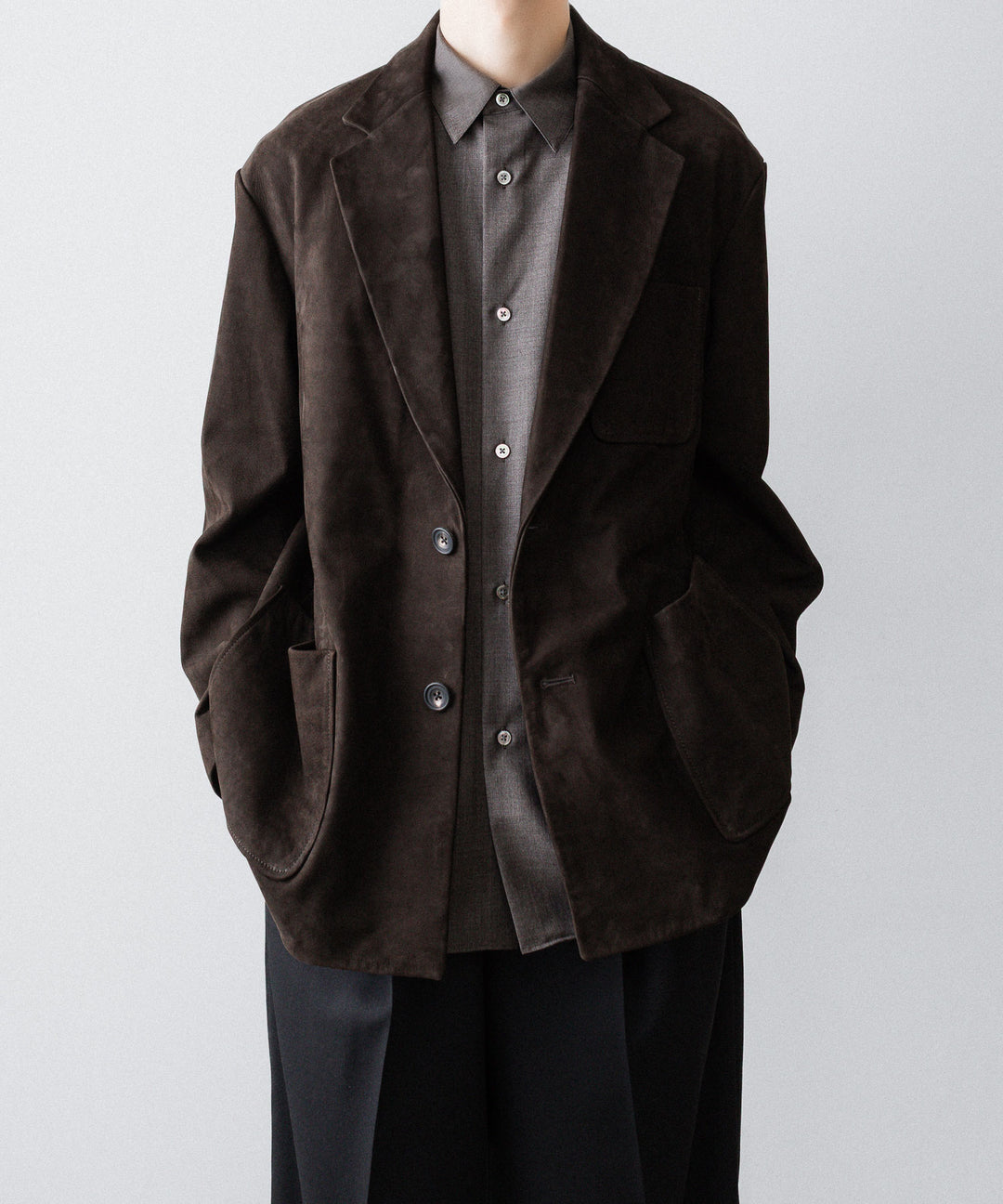 ssstein(シュタイン)のEXTRA FINE WOOL OVERSIZED REGULAR COLLAR SHIRT - BROWN GREYの公式通販サイトsession福岡セレクトショップ