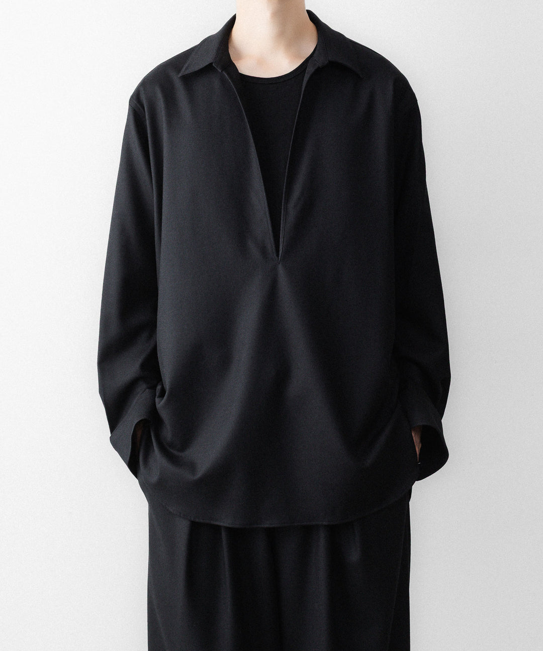 ssstein(シュタイン)のWOOL FLANNEL OVERSIZED SKIPPER SHIRT - BLACKの公式通販サイトsession福岡セレクトショップ