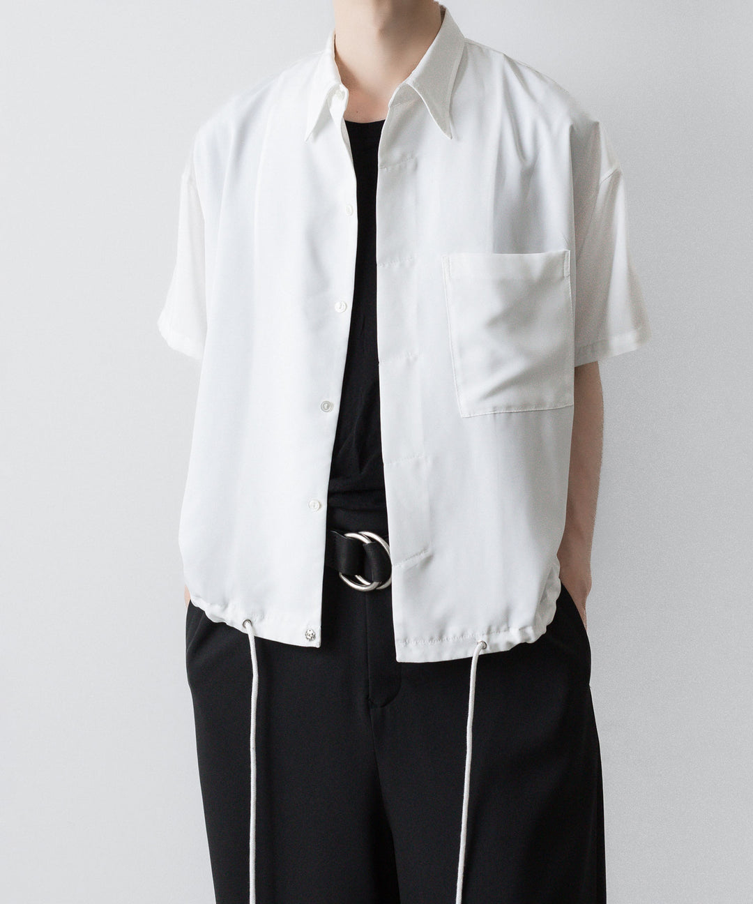 【ato】OVERSIZED DRAW CORD SHIRT - WHITE