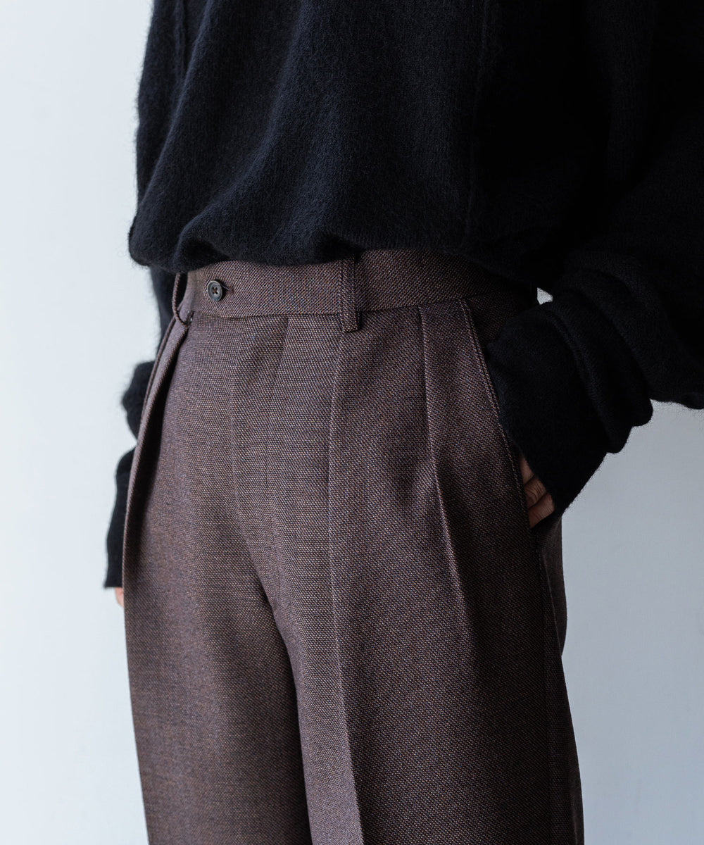 INTÉRIM インテリム LIMITED BASKET WEAVE 2-TUCK STRAIGHT SLACKS - BROWN sessionセッション福岡セレクトショップ 公式通販サイト