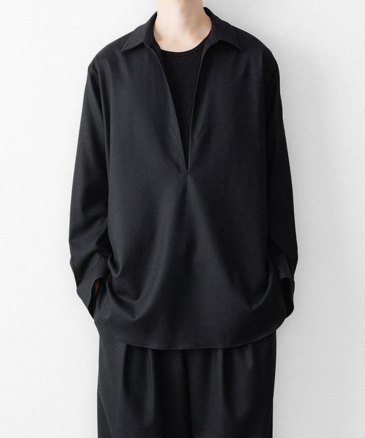 ssstein(シュタイン)のWOOL FLANNEL OVERSIZED SKIPPER SHIRT - BLACKの公式通販サイトsession福岡セレクトショップ