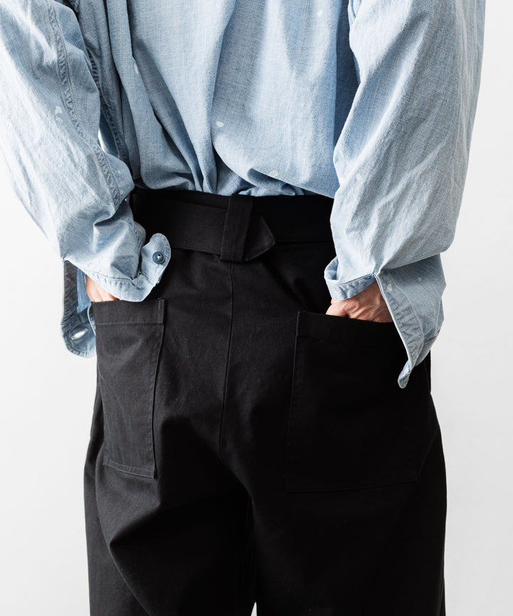 INTÉRIM インテリムのFABRIC WASHER CHINO  BELTED FRENCH ARMY MIL BAGGY TROUSERのBLACK 公式通販サイトsession福岡セレクトショップ