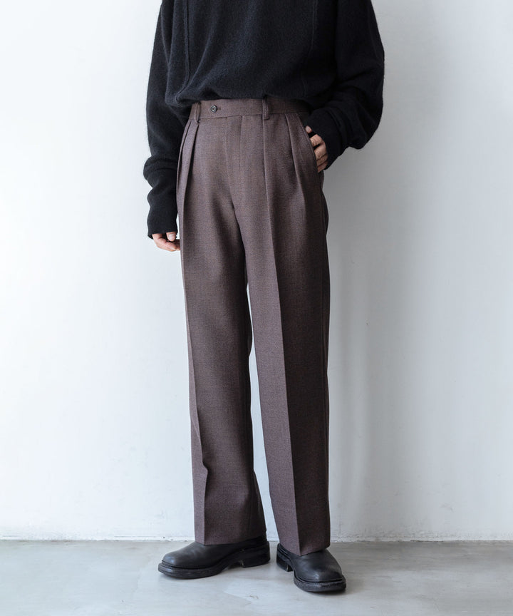 INTÉRIM インテリム LIMITED BASKET WEAVE 2-TUCK STRAIGHT SLACKS - BROWN sessionセッション福岡セレクトショップ 公式通販サイト