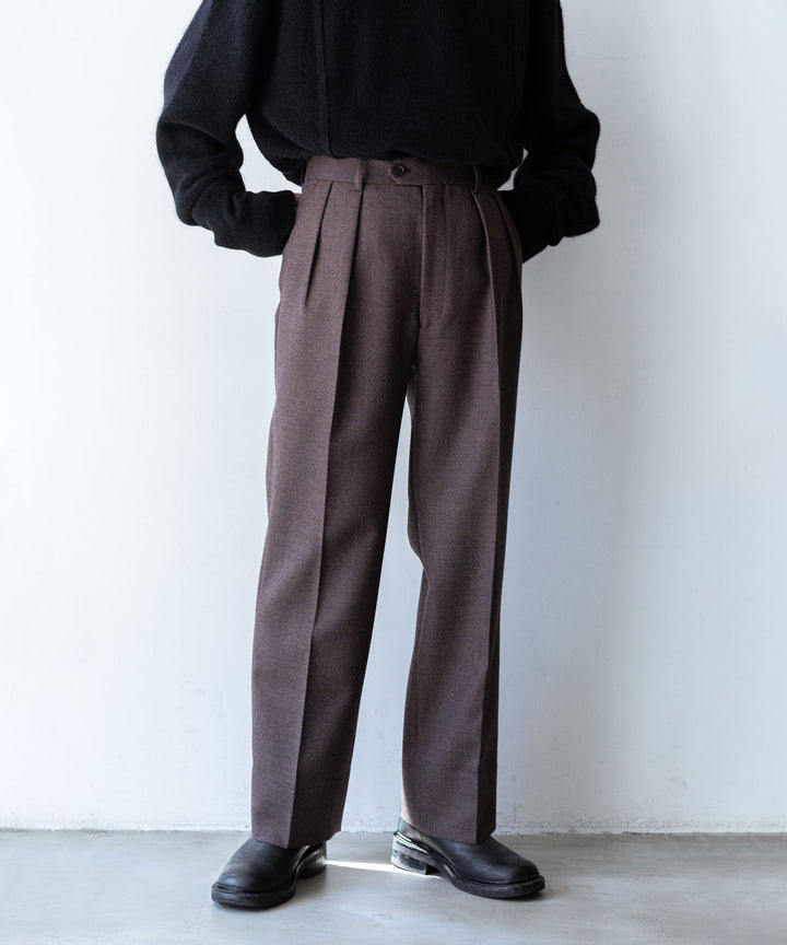 INTÉRIM インテリム LIMITED BASKET WEAVE 2-TUCK STRAIGHT SLACKS - BROWN sessionセッション福岡セレクトショップ 公式通販サイト