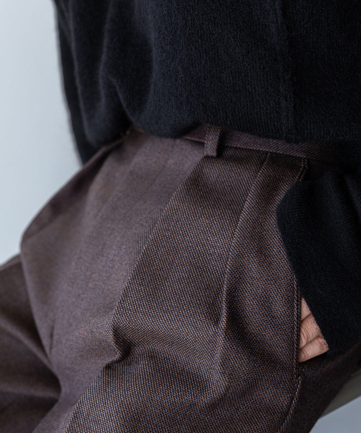 INTÉRIM インテリム LIMITED BASKET WEAVE 2-TUCK STRAIGHT SLACKS - BROWN sessionセッション福岡セレクトショップ 公式通販サイト