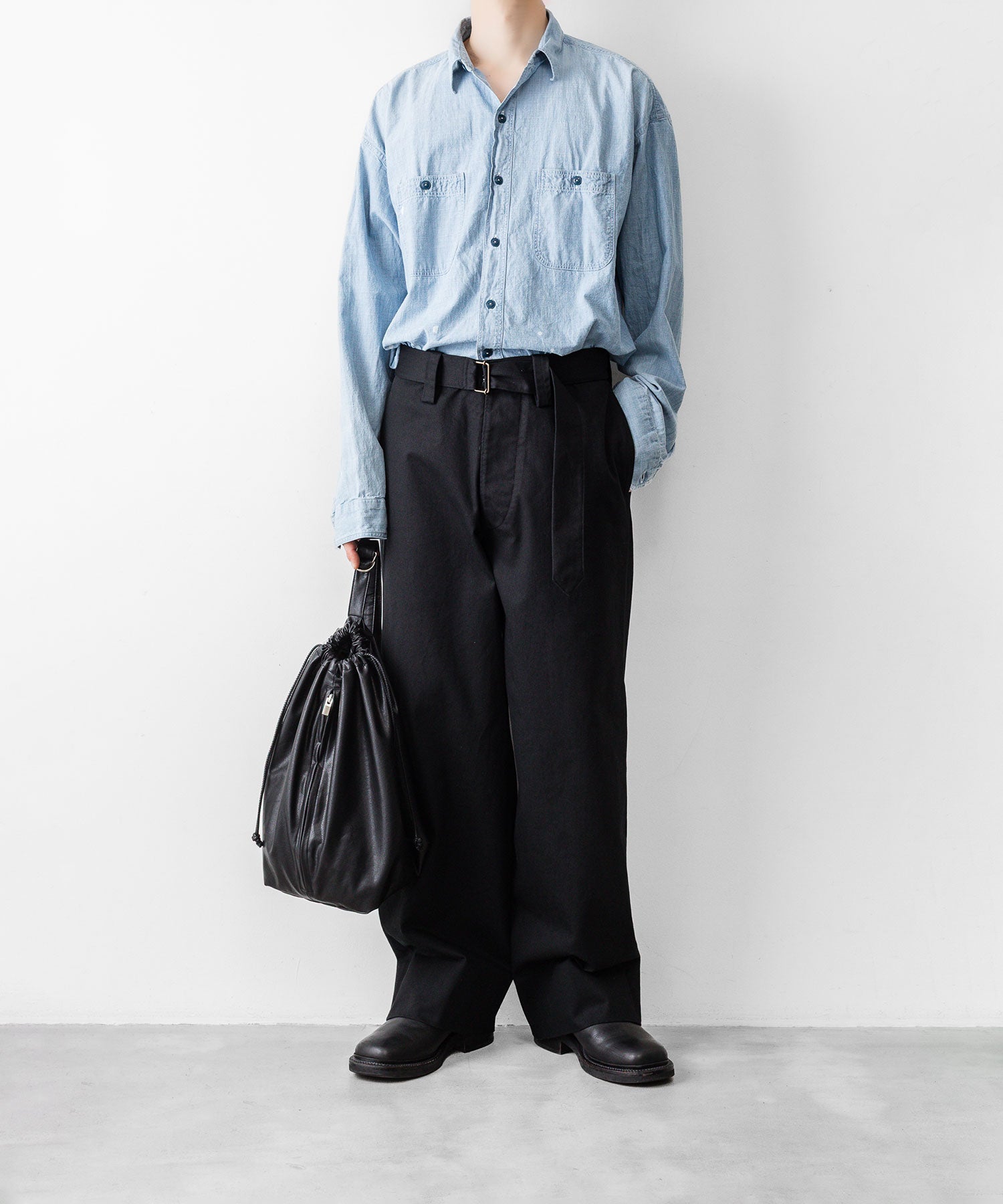INTÉRIM/インテリム】 FABRIC WASHER CHINO BELTED FRENCH ARMY MIL