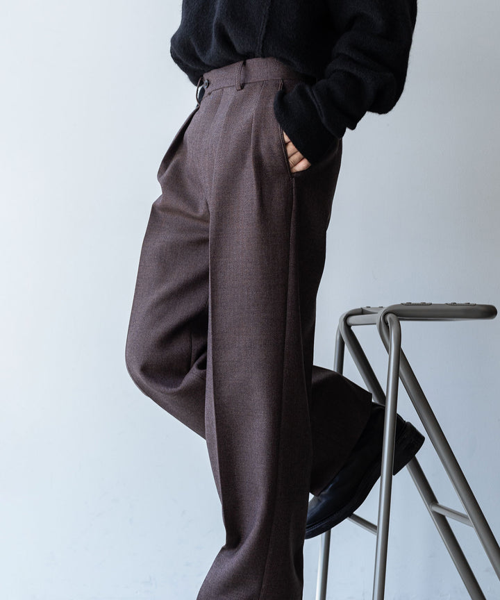 INTÉRIM インテリム LIMITED BASKET WEAVE 2-TUCK STRAIGHT SLACKS - BROWN sessionセッション福岡セレクトショップ 公式通販サイト