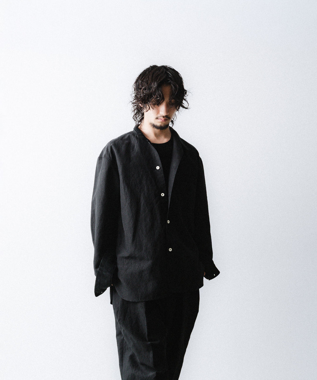 phebus- フィーバスのWOOL LINEN SHIRTのBLACK公式通販サイトsession福岡セレクトショップ