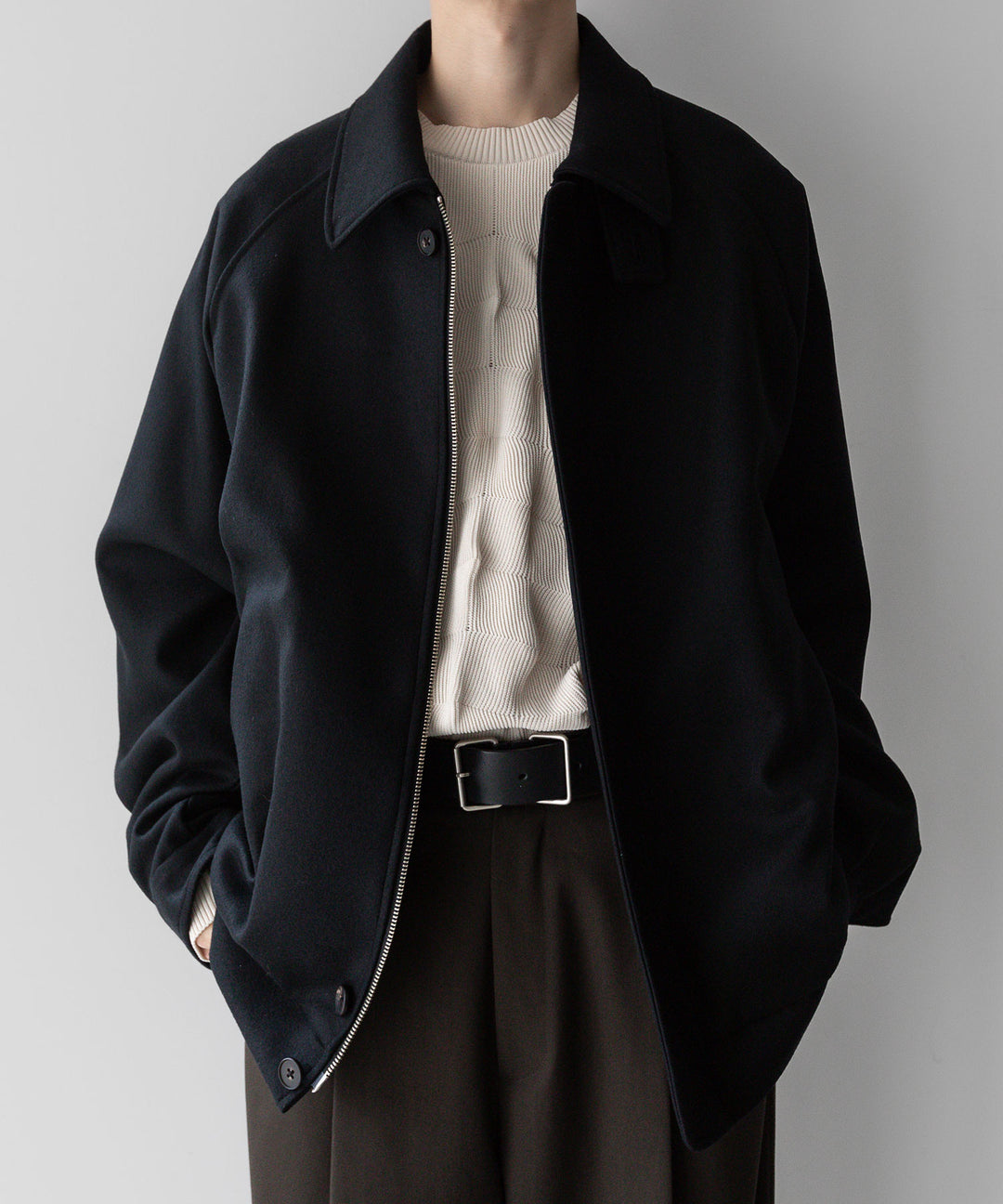 stein(シュタイン)の23AWコレクションOVERSIZED MELTON HARRINGTON ZIP JACKETのBLACK