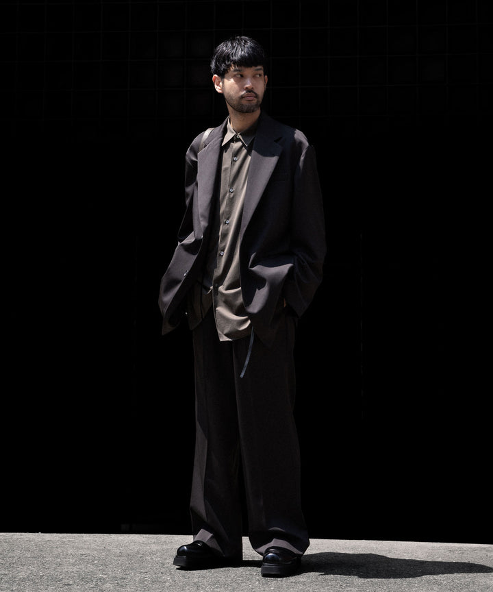 【ssstein】OVERSIZED SINGLE BREASTED LONG JACKET - GREY KHAKI