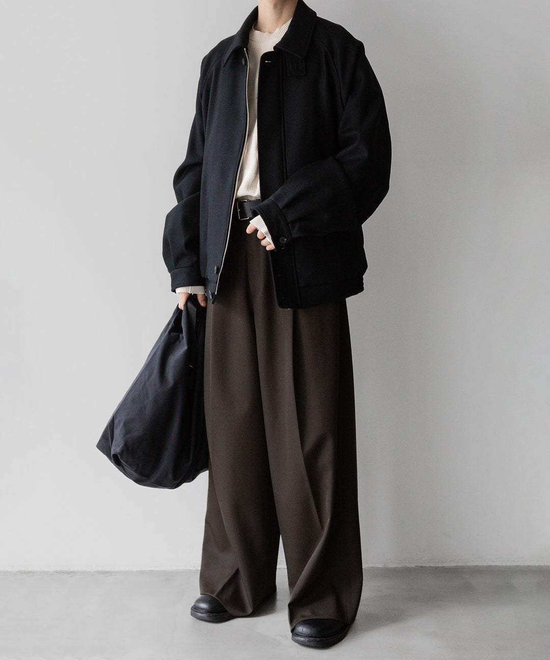 stein(シュタイン)の23AWコレクションOVERSIZED MELTON HARRINGTON ZIP JACKETのBLACK