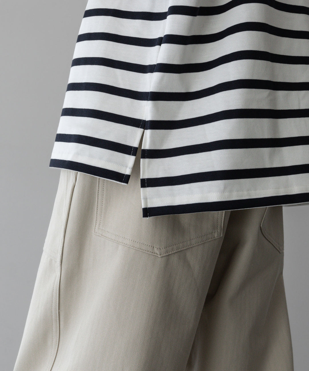 【INTÉRIM】HYPER BIG SUVIN GIZA BASQUE BORDER H/S SHIRT - WHITE×NAVY