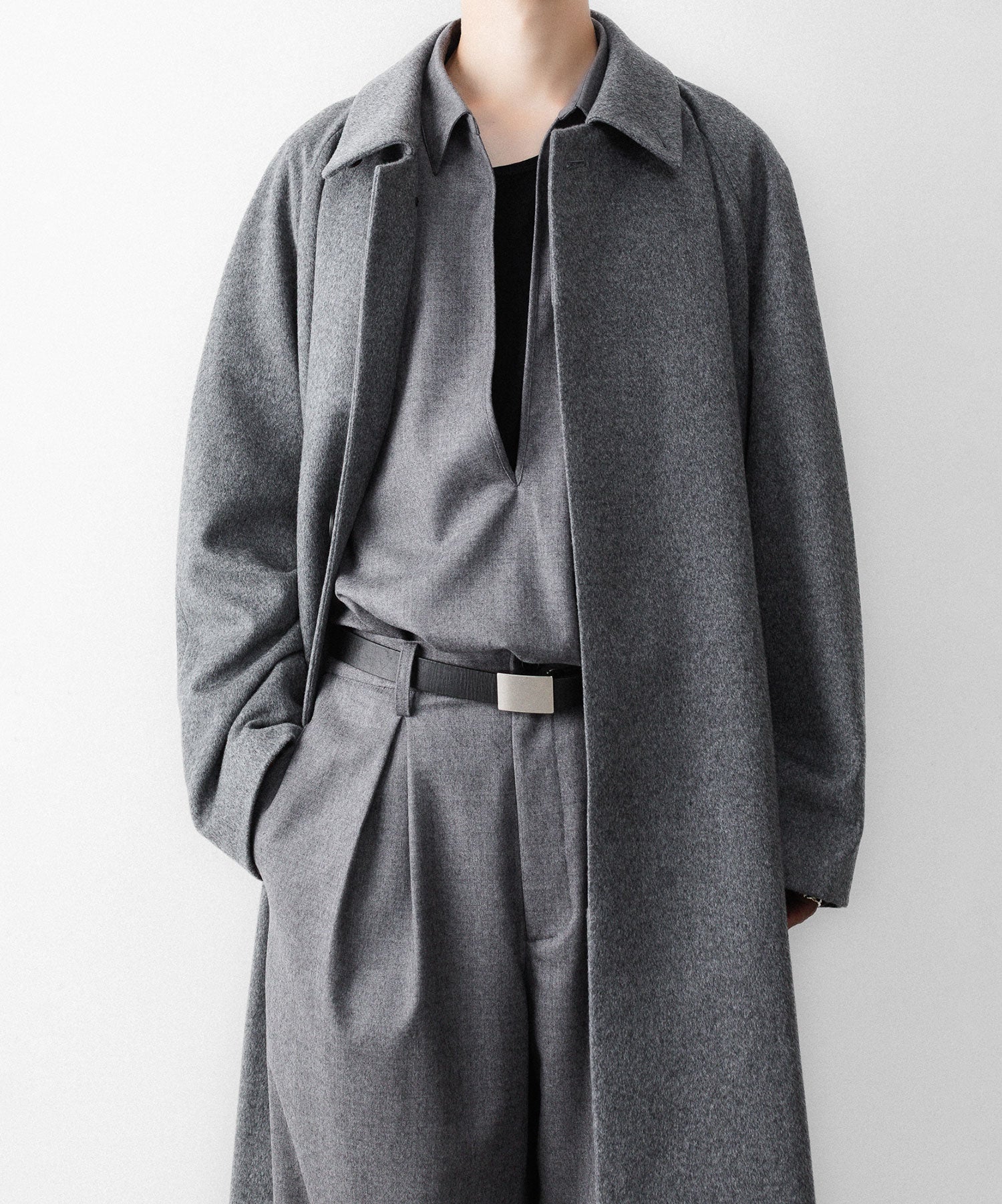 ssstein / シュタイン】WOOL FLANNEL OVERSIZED SKIPPER SHIRT - GREY